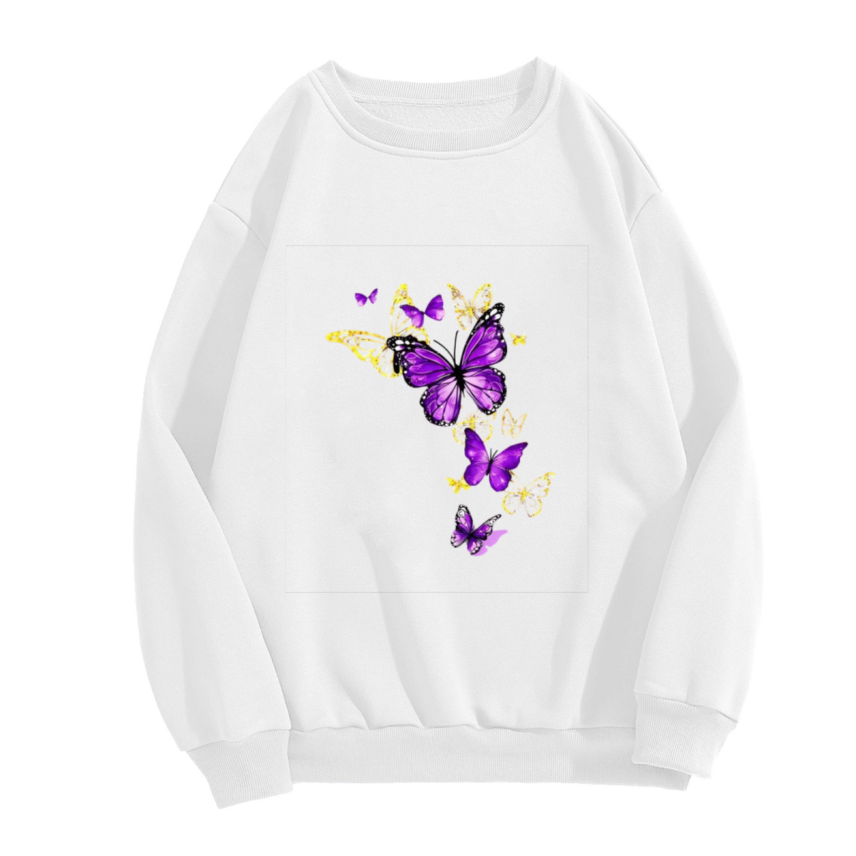 Gorgeous Purple Butterfly Golden Glitter Design Crewneck Sweatshirt