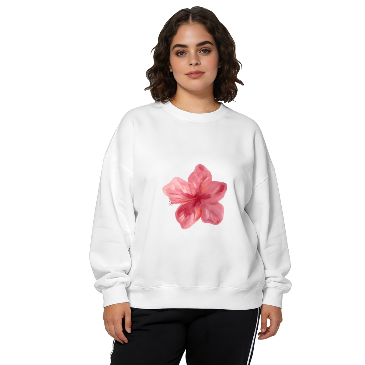 Soft Watercolor Pink Hibiscus Crewneck Sweatshirt