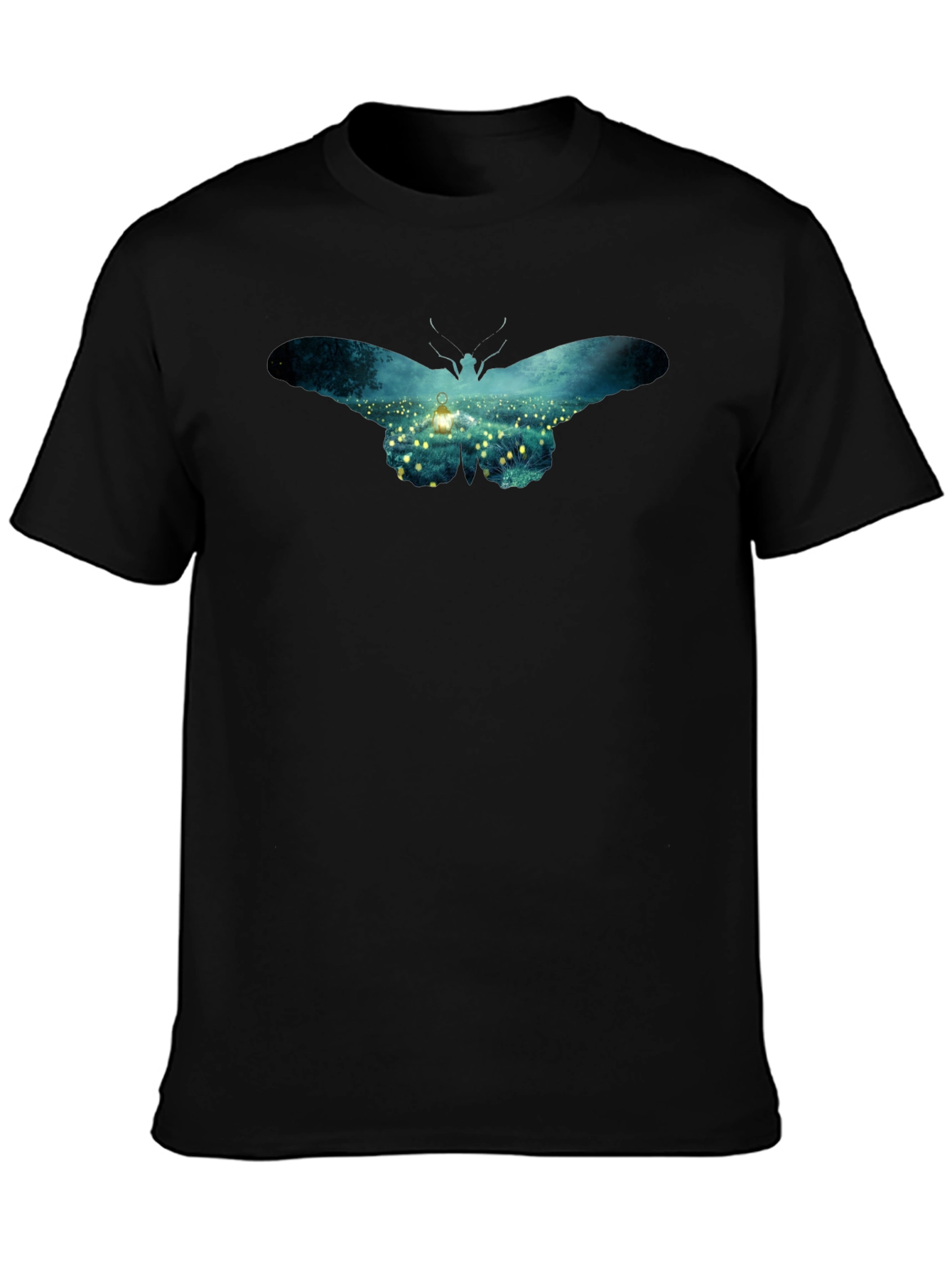 Butterfly Lantern Print Black T-Shirt