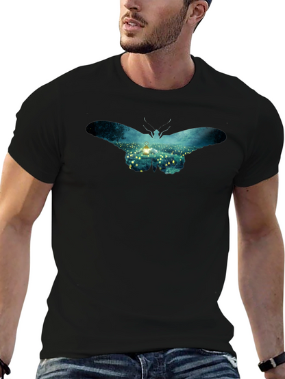 Butterfly Lantern Print Black T-Shirt