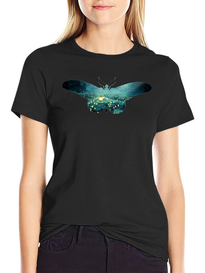 Butterfly Lantern Print Black T-Shirt