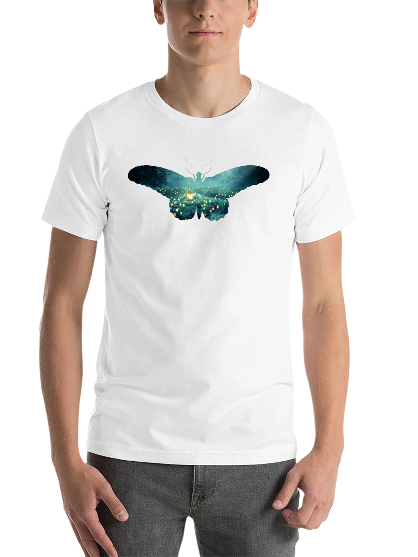 Butterfly Lantern Print Black T-Shirt