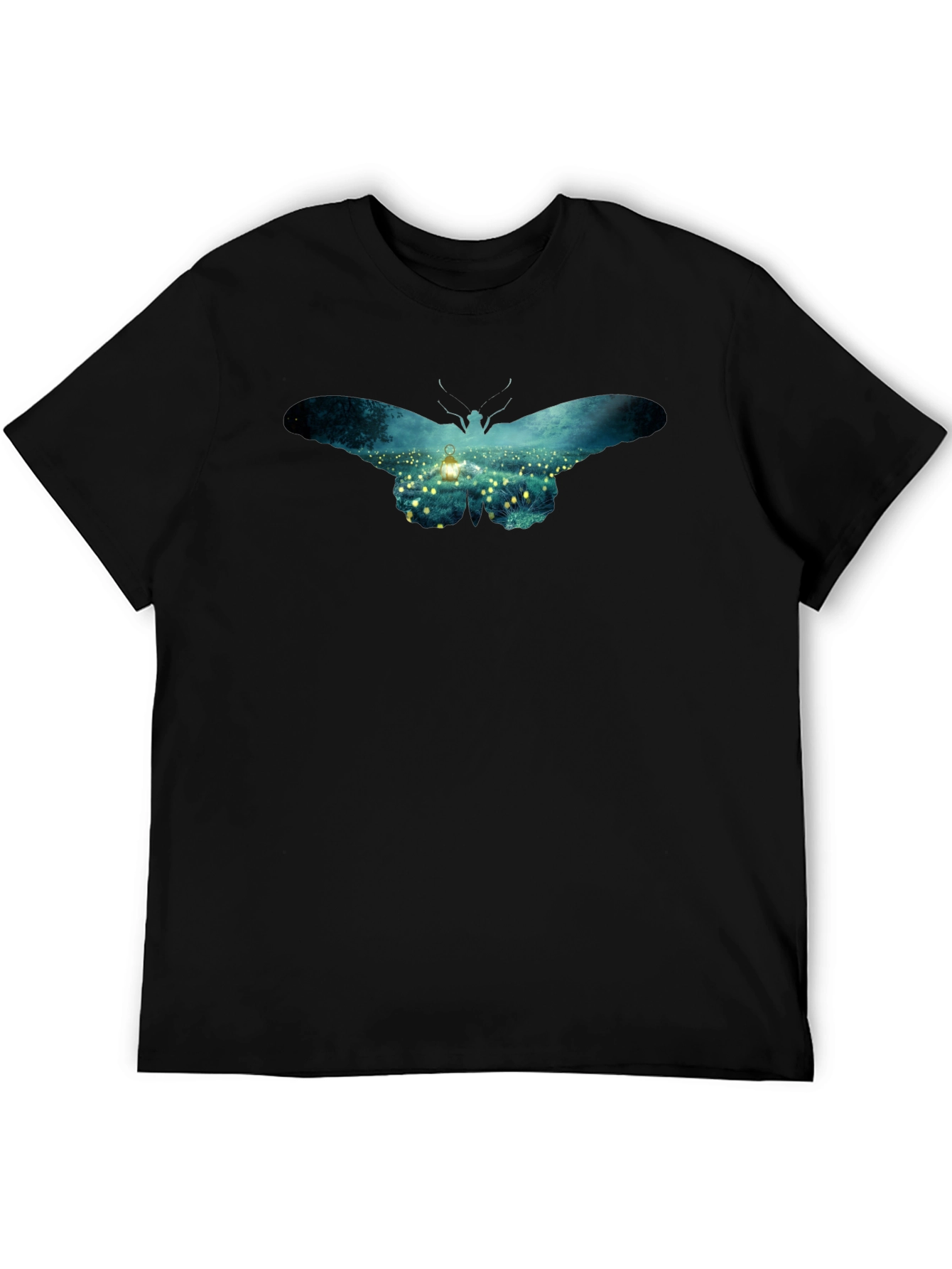 Butterfly Lantern Print Black T-Shirt