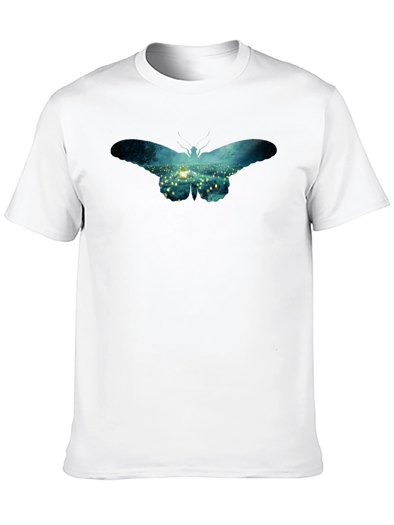 Butterfly Lantern Print Black T-Shirt