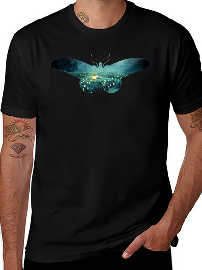 Butterfly Lantern Print Black T-Shirt
