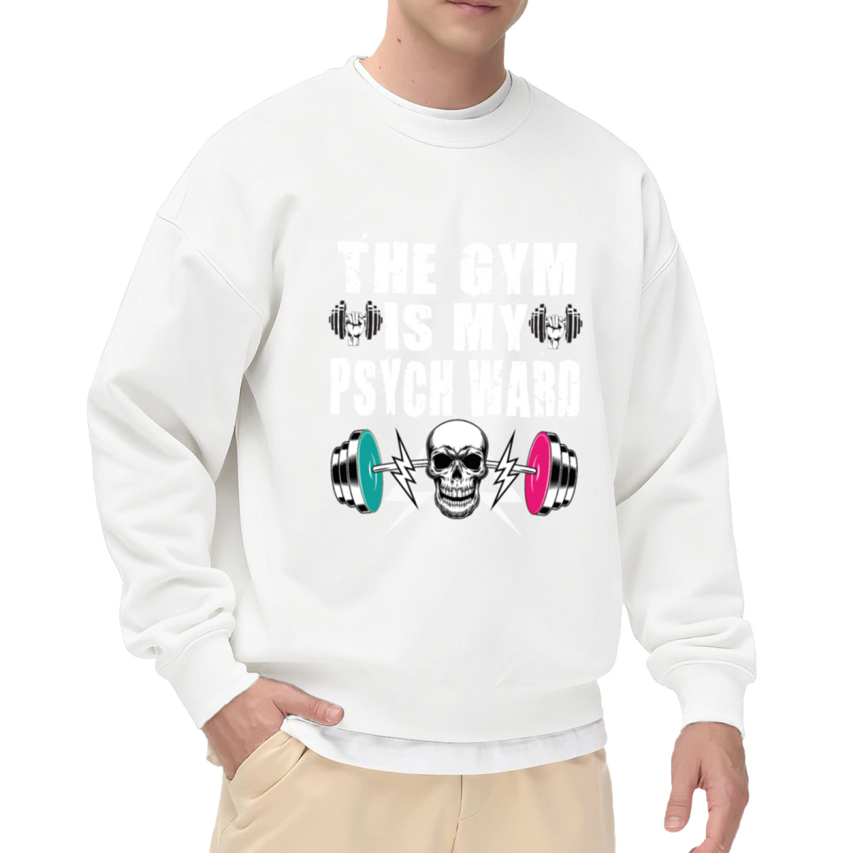 The Gym Is My Psych Ward Skull Workout Crew Neck Sweatshirt