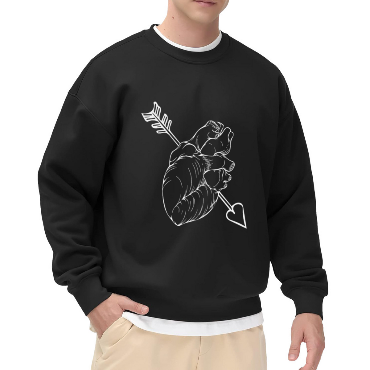 Arrow Pierced Anatomical Heart Art Crewneck Sweatshirt, Dark Art Romantic Graphic Pullover