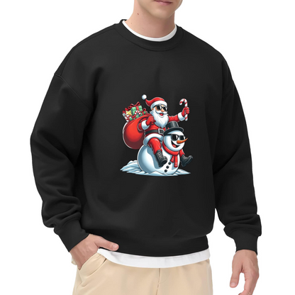 Cool Santa Riding Snowman Christmas Crewneck Sweatshirt