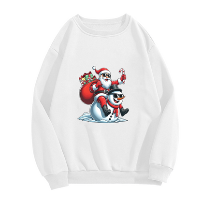 Cool Santa Riding Snowman Christmas Crewneck Sweatshirt
