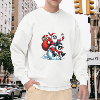 Cool Santa Riding Snowman Christmas Crewneck Sweatshirt
