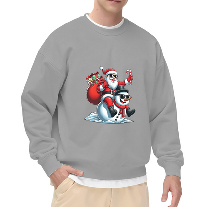 Cool Santa Riding Snowman Christmas Crewneck Sweatshirt
