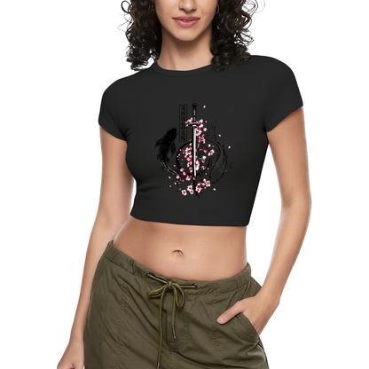 Japanese Koi Sword Cherry Blossom Vintage Red Crop Tee