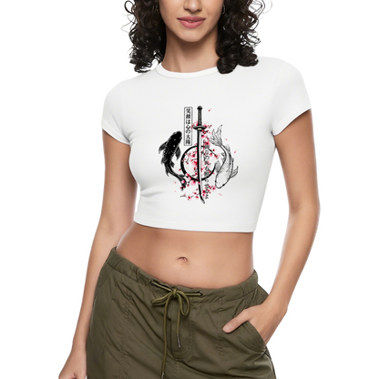 Japanese Koi Sword Cherry Blossom Vintage Red Crop Tee