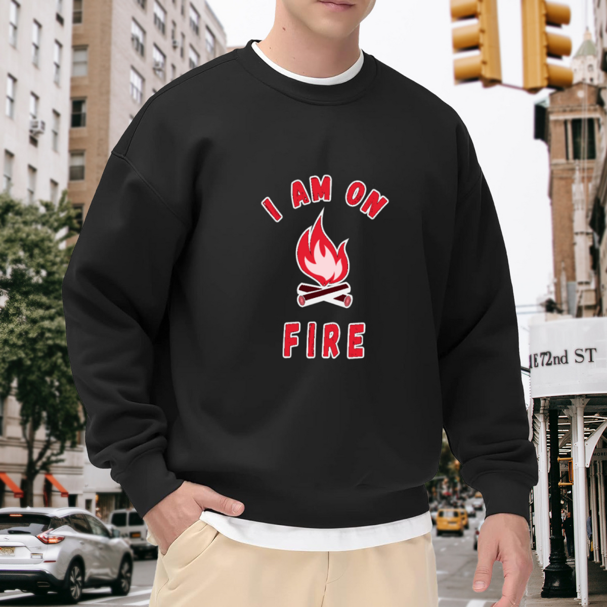I Am On Fire Campfire Graphic Crew Neck Sweatshirt