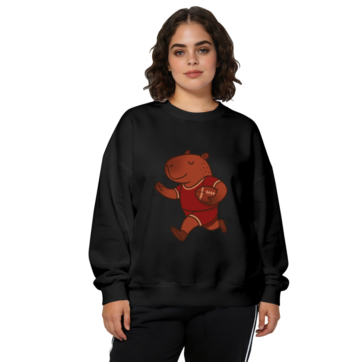 Cute Capybara Playing American Football Crewneck Sweatshirt