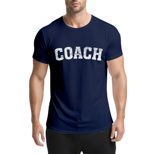 Distressed Retro COACH Sports Coach Navy T-Shirt