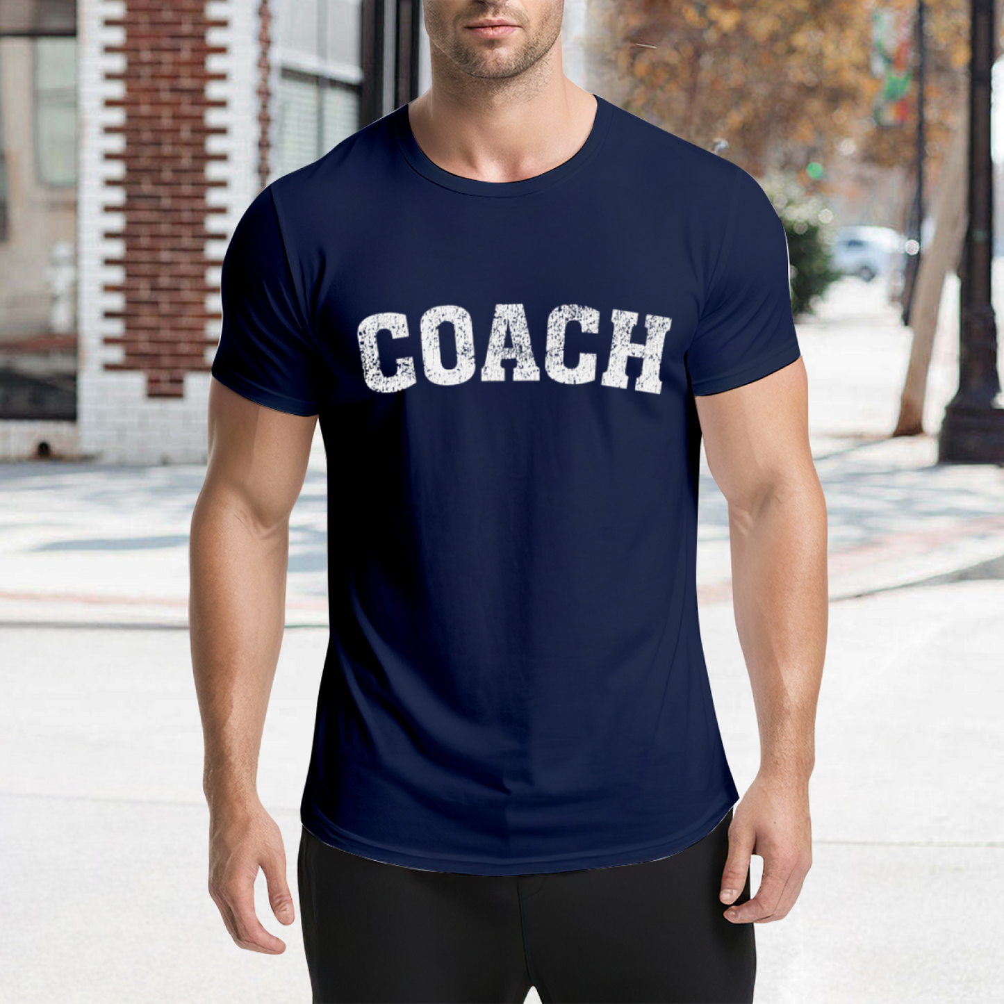 Distressed Retro COACH Sports Coach Navy T-Shirt