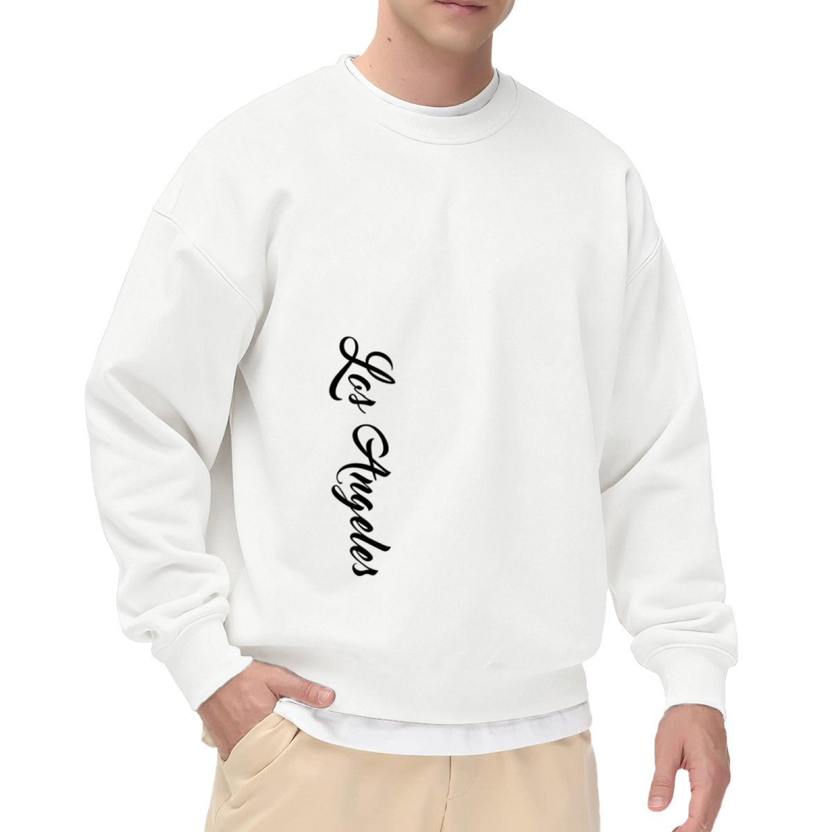 Vertical Los Angeles Cursive Print Crewneck Sweatshirt