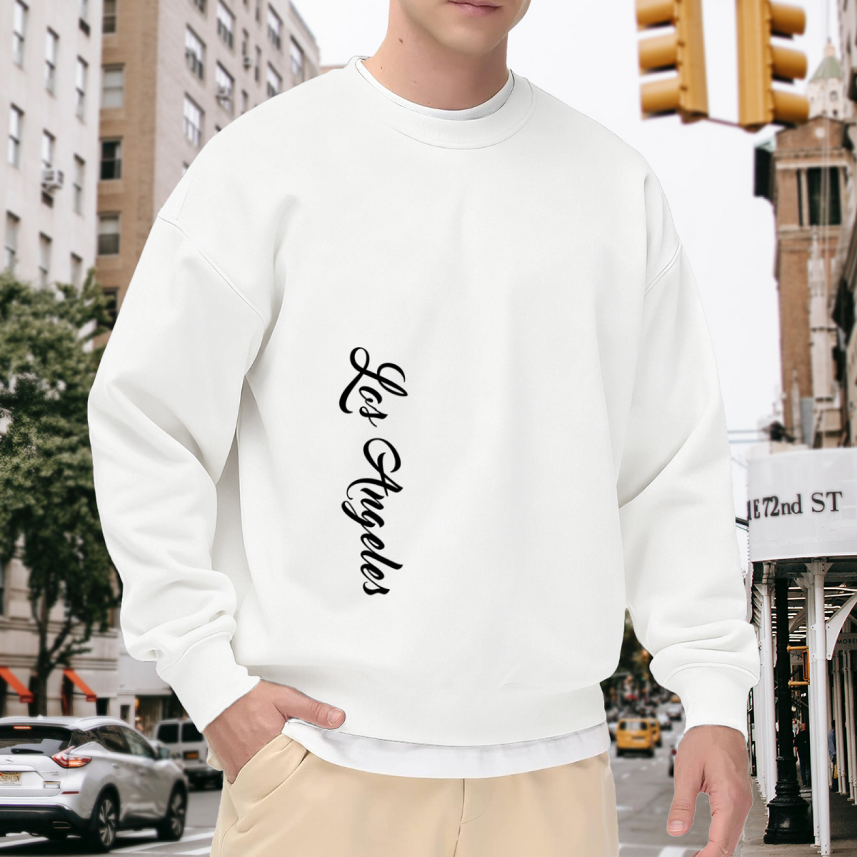 Vertical Los Angeles Cursive Print Crewneck Sweatshirt