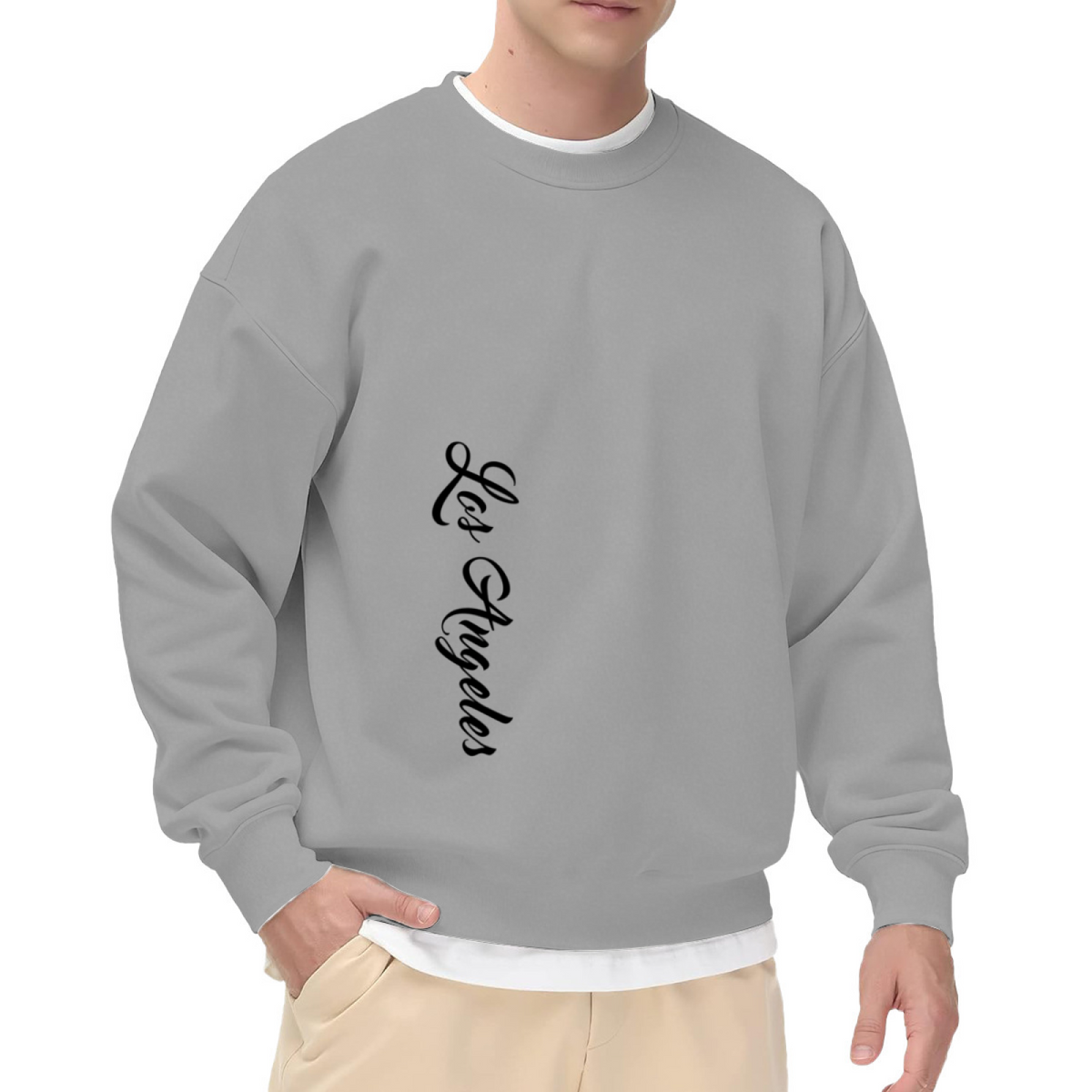 Vertical Los Angeles Cursive Print Crewneck Sweatshirt