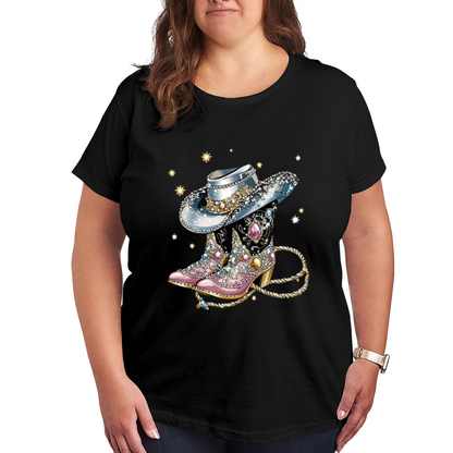 Sparkly Rhinestone Cowgirl Boots & Hat Western Tee