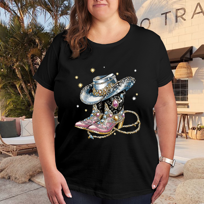 Sparkly Rhinestone Cowgirl Boots & Hat Western Tee