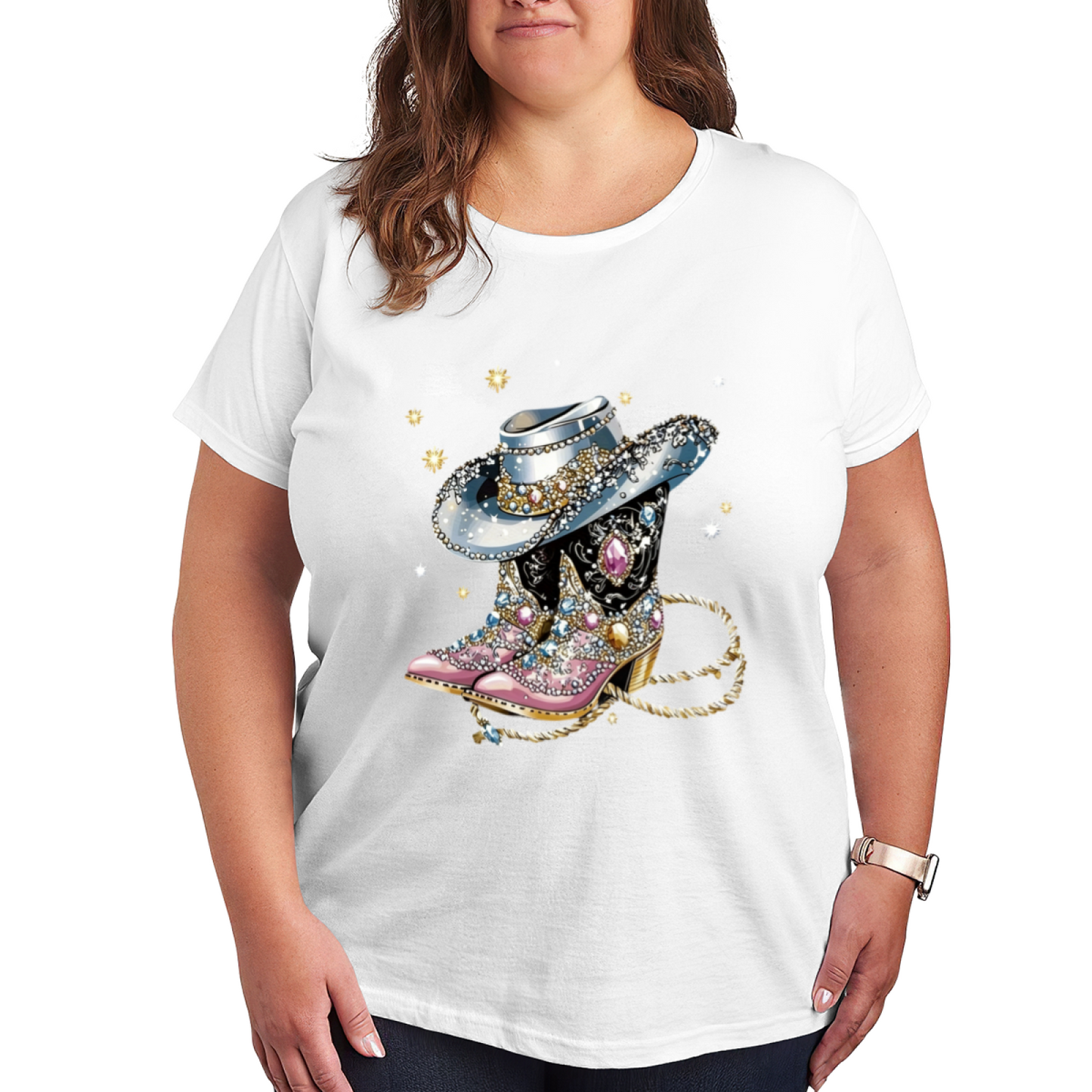 Sparkly Rhinestone Cowgirl Boots & Hat Western Tee