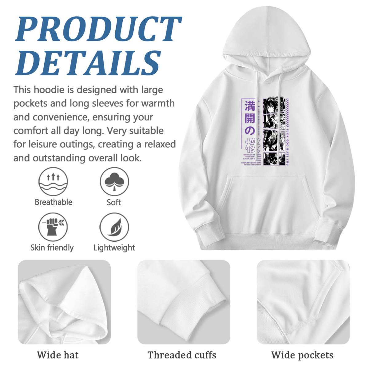 Japanese Anime Manga Panel Art Pullover Hoodie