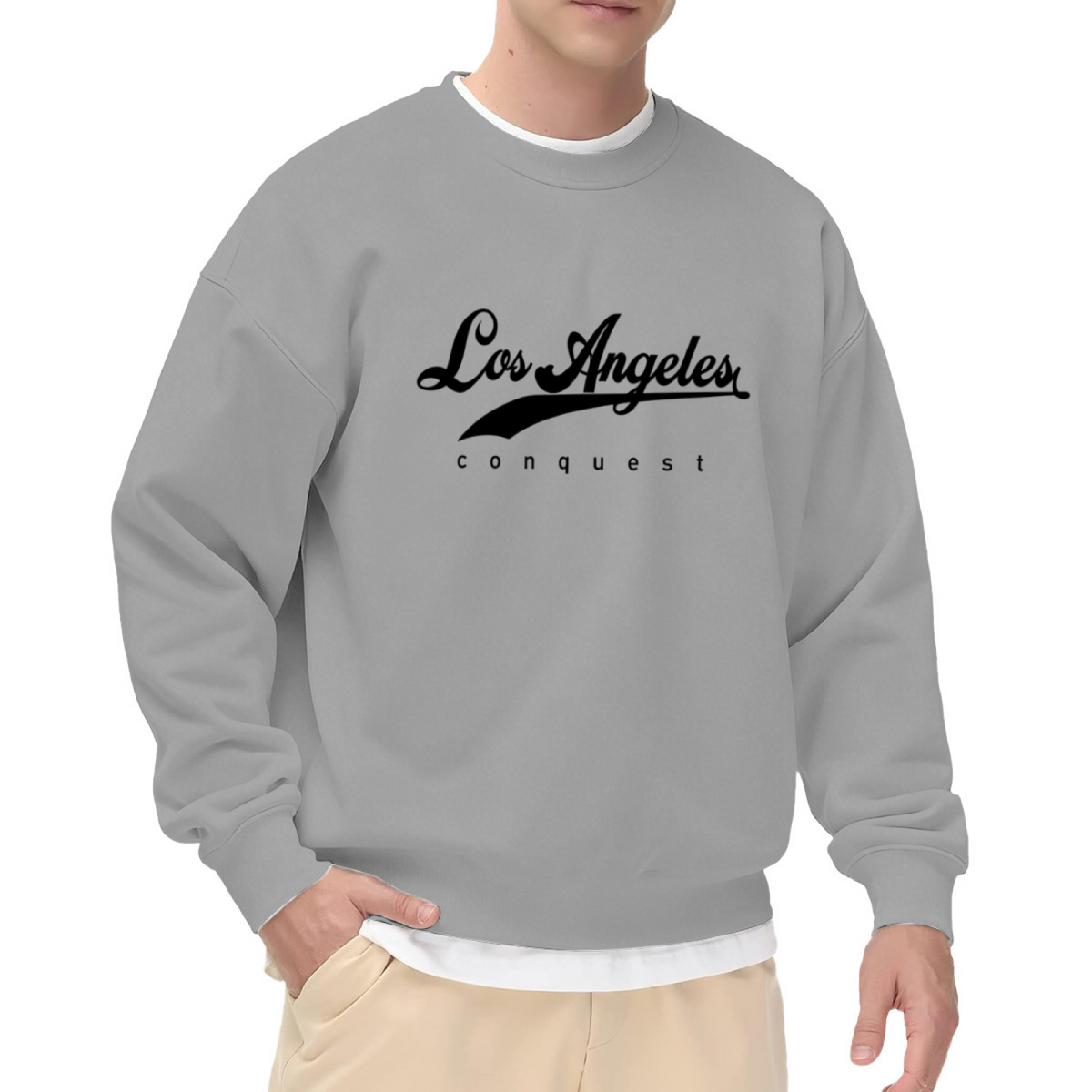 Cursive Los Angeles Conquest Gray Fake Two?Piece Sweatshirt