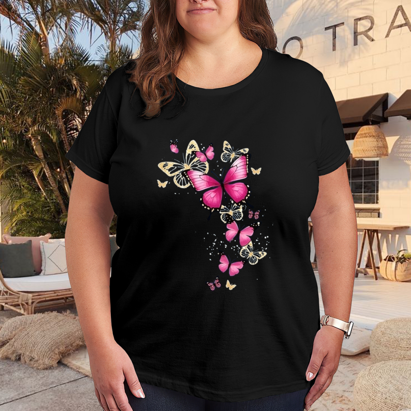 Dreamy Pink Glowing Butterfly Art Graphic Tee