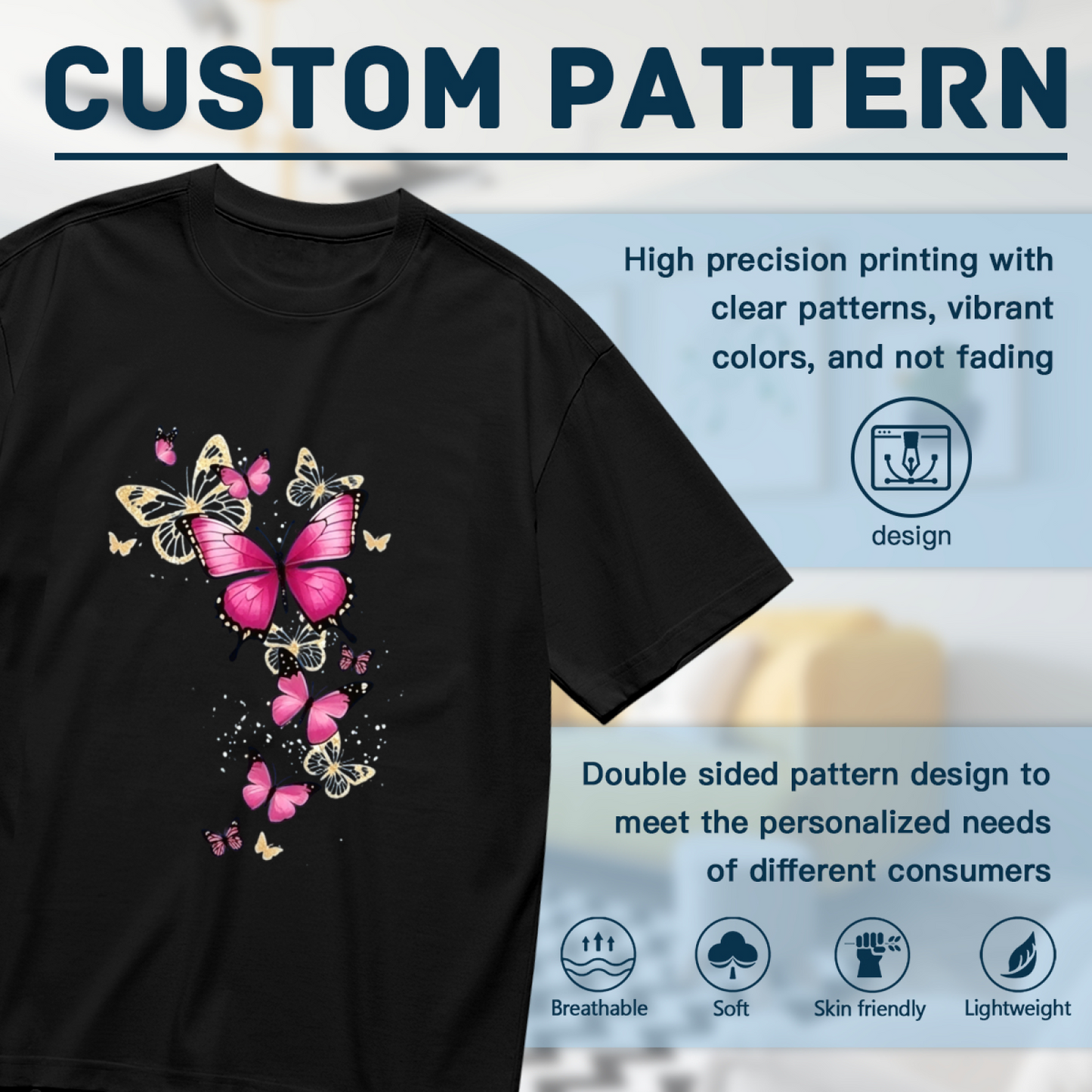 Dreamy Pink Glowing Butterfly Art Graphic Tee