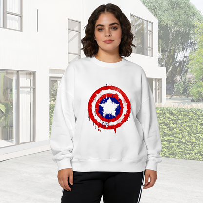 Distressed Super Hero Shield Vintage Graphic Crewneck Sweatshirt