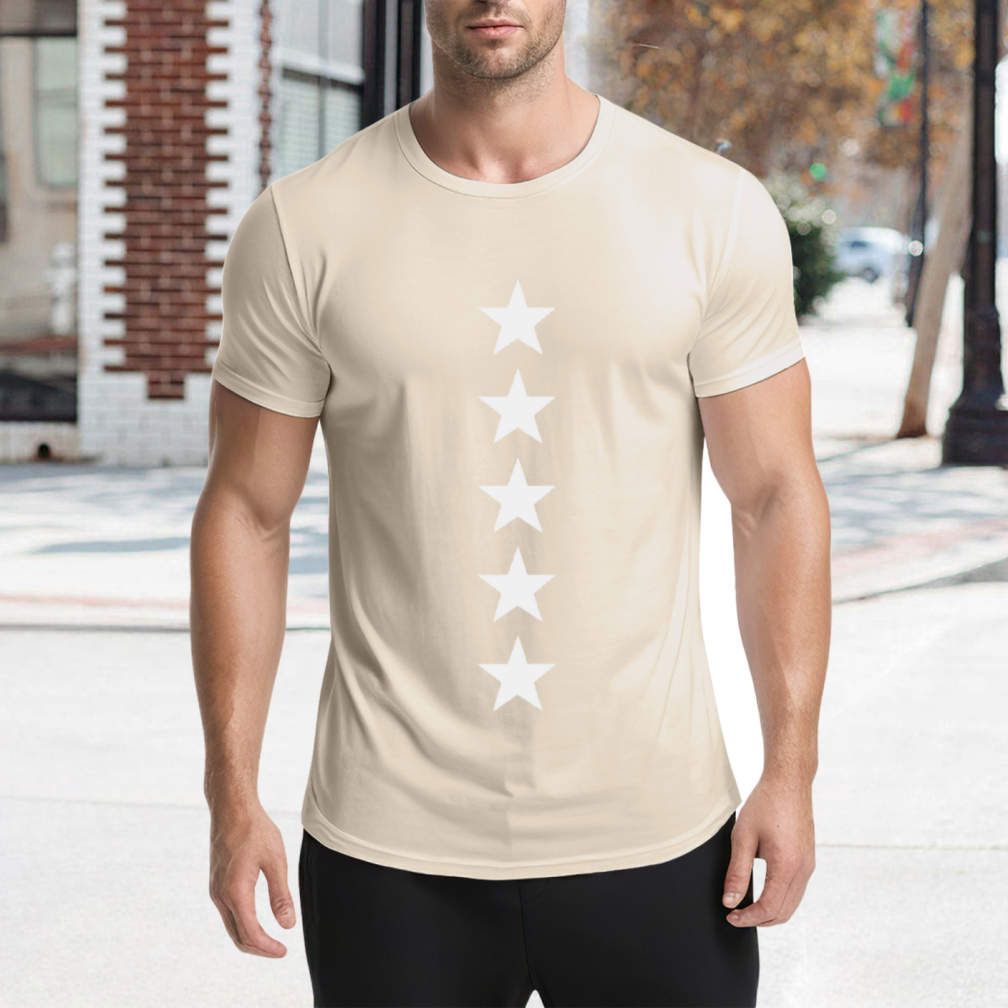 Minimalist Vertical Five Stars Basic Casual Tee