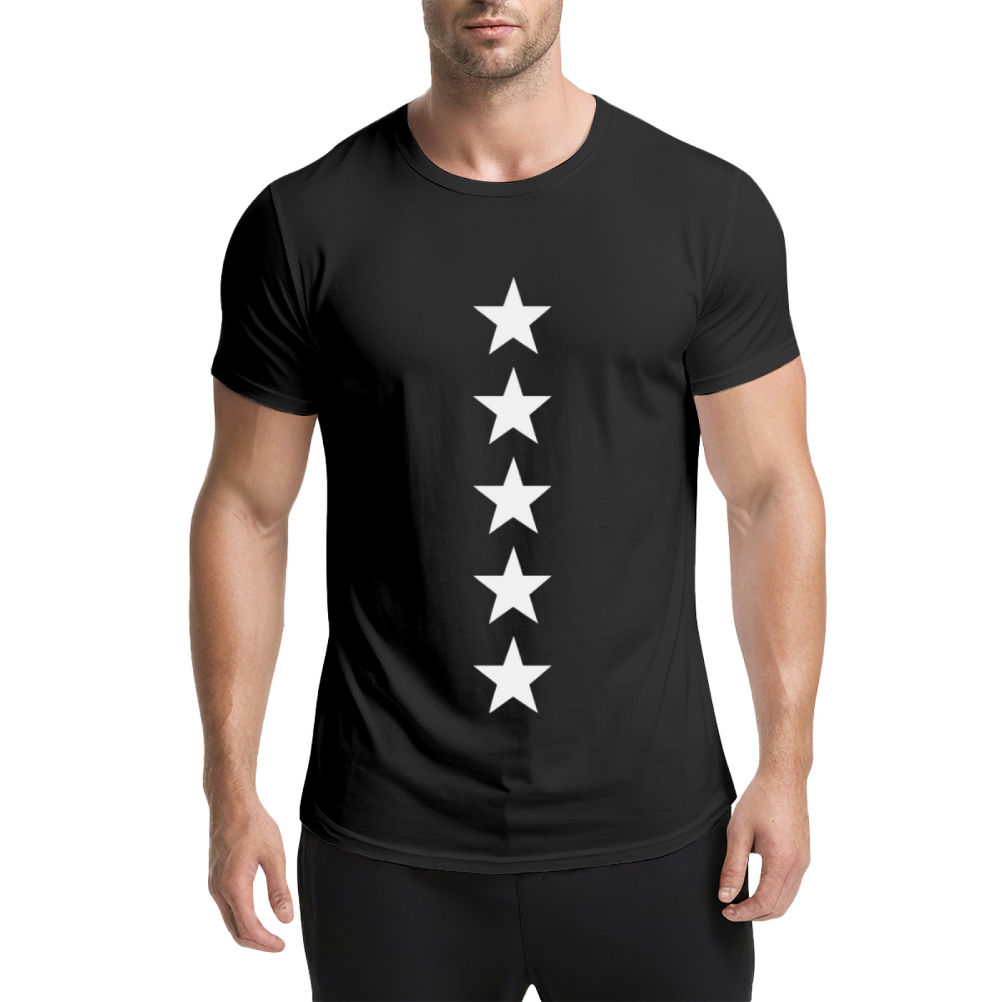 Minimalist Vertical Five Stars Basic Casual Tee