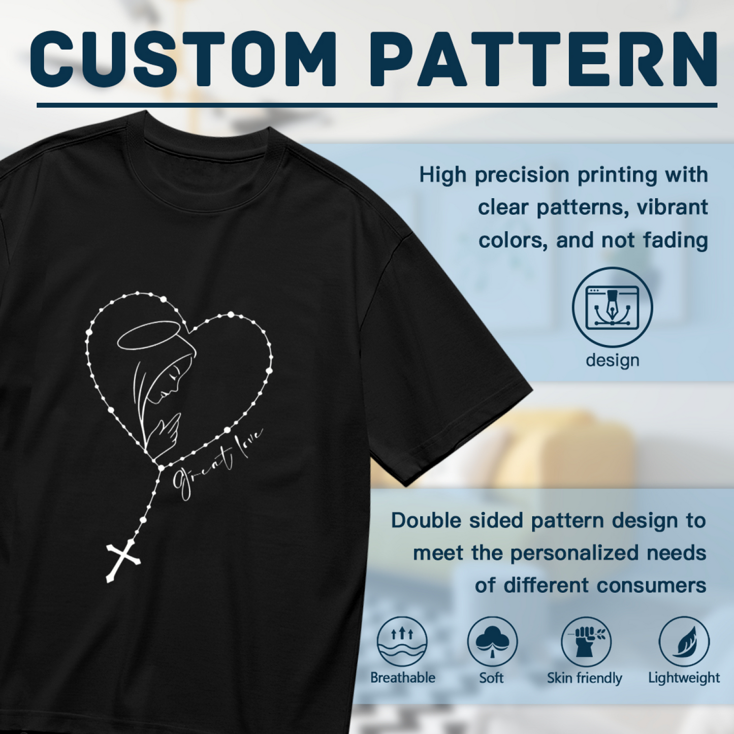 Virgin Mary Rosary Sacred Heart Faith Tee