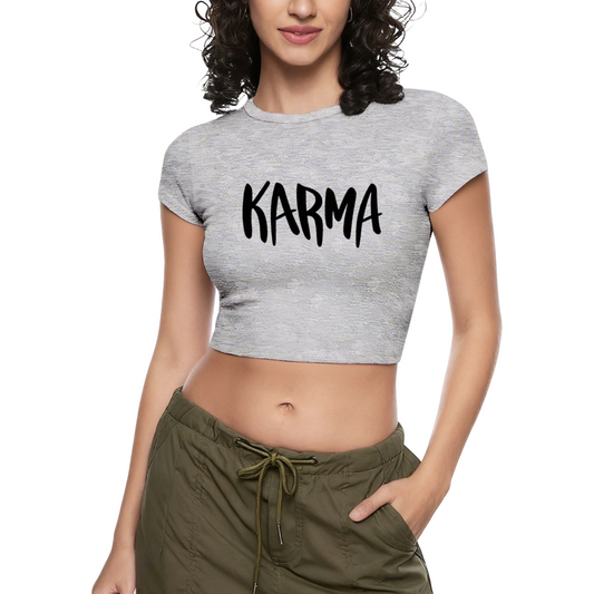 Handwritten KARMA Letter Heather Grey Crop Top ¨C Minimal Spiritual Daily Tee 13.