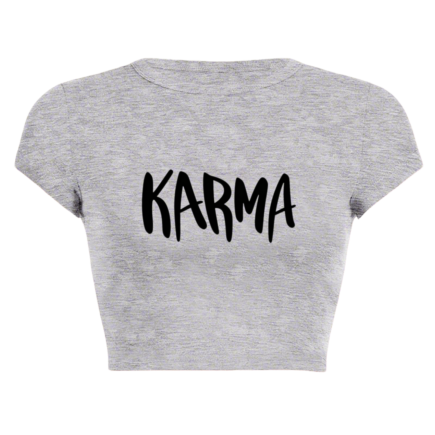 Handwritten KARMA Letter Heather Grey Crop Top ¨C Minimal Spiritual Daily Tee 13.