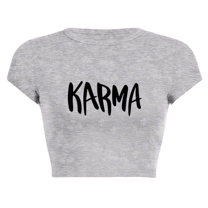 Handwritten KARMA Letter Heather Grey Crop Top ¨C Minimal Spiritual Daily Tee 13.