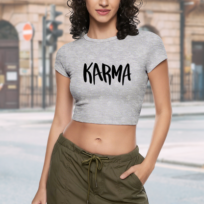 Handwritten KARMA Letter Heather Grey Crop Top ¨C Minimal Spiritual Daily Tee 13.