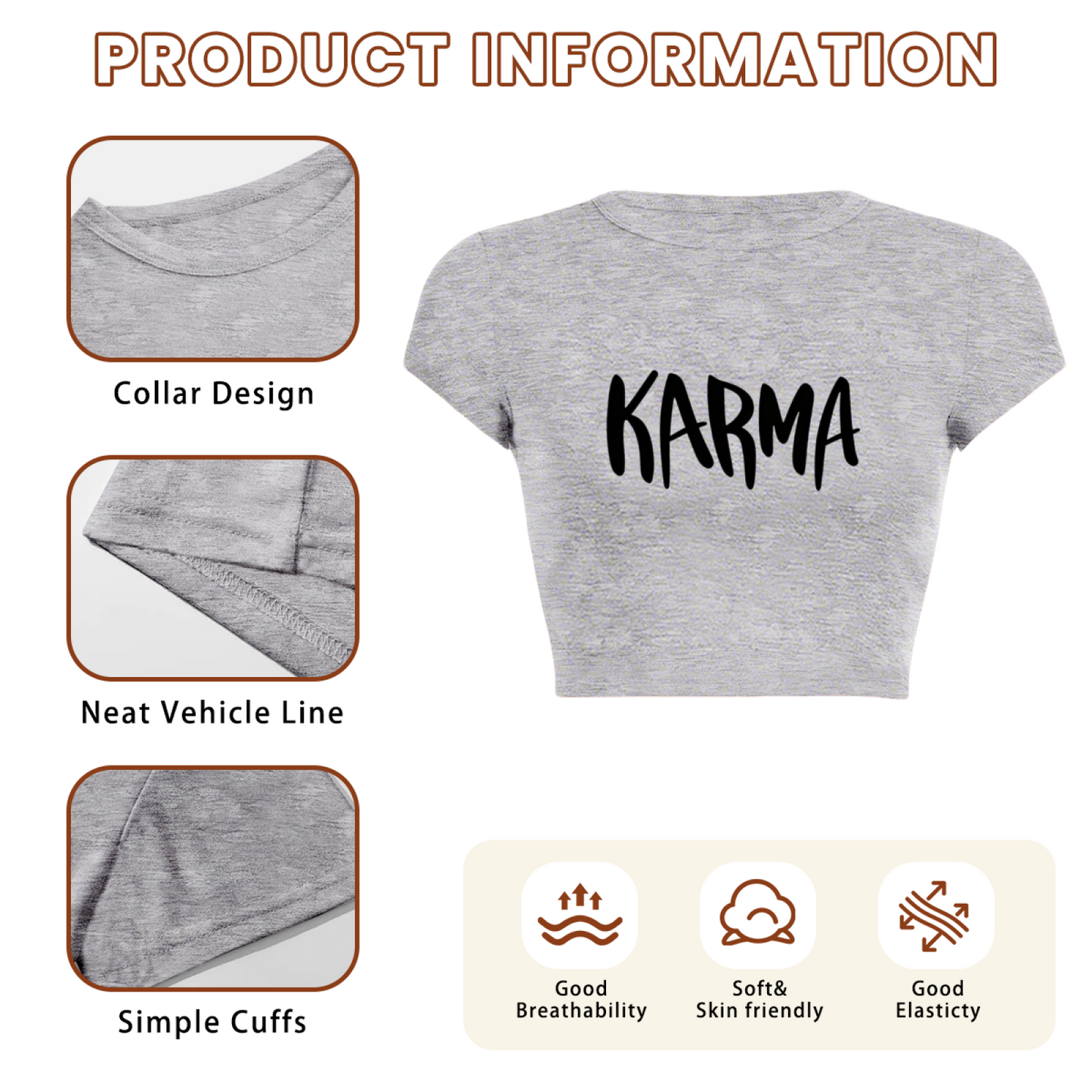 Handwritten KARMA Letter Heather Grey Crop Top ¨C Minimal Spiritual Daily Tee 13.