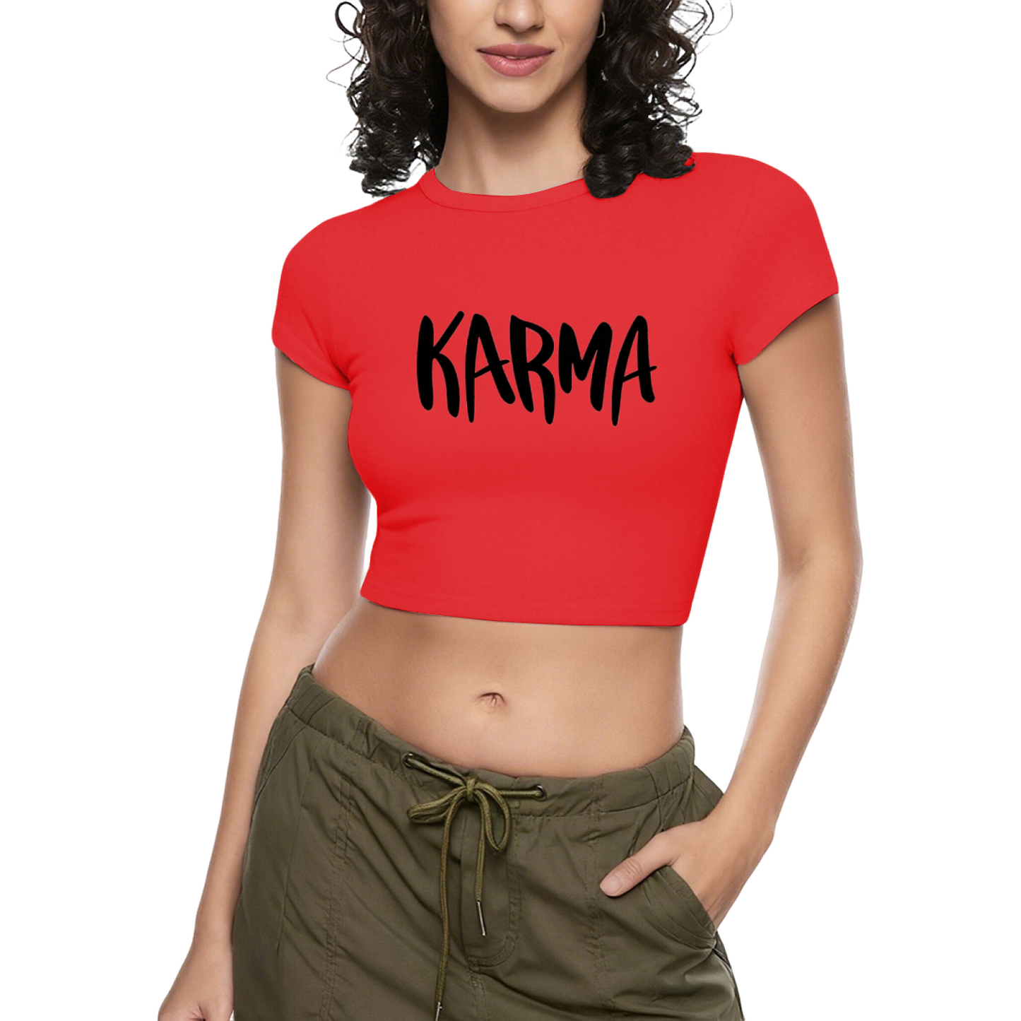 Handwritten KARMA Letter Heather Grey Crop Top ¨C Minimal Spiritual Daily Tee 13.