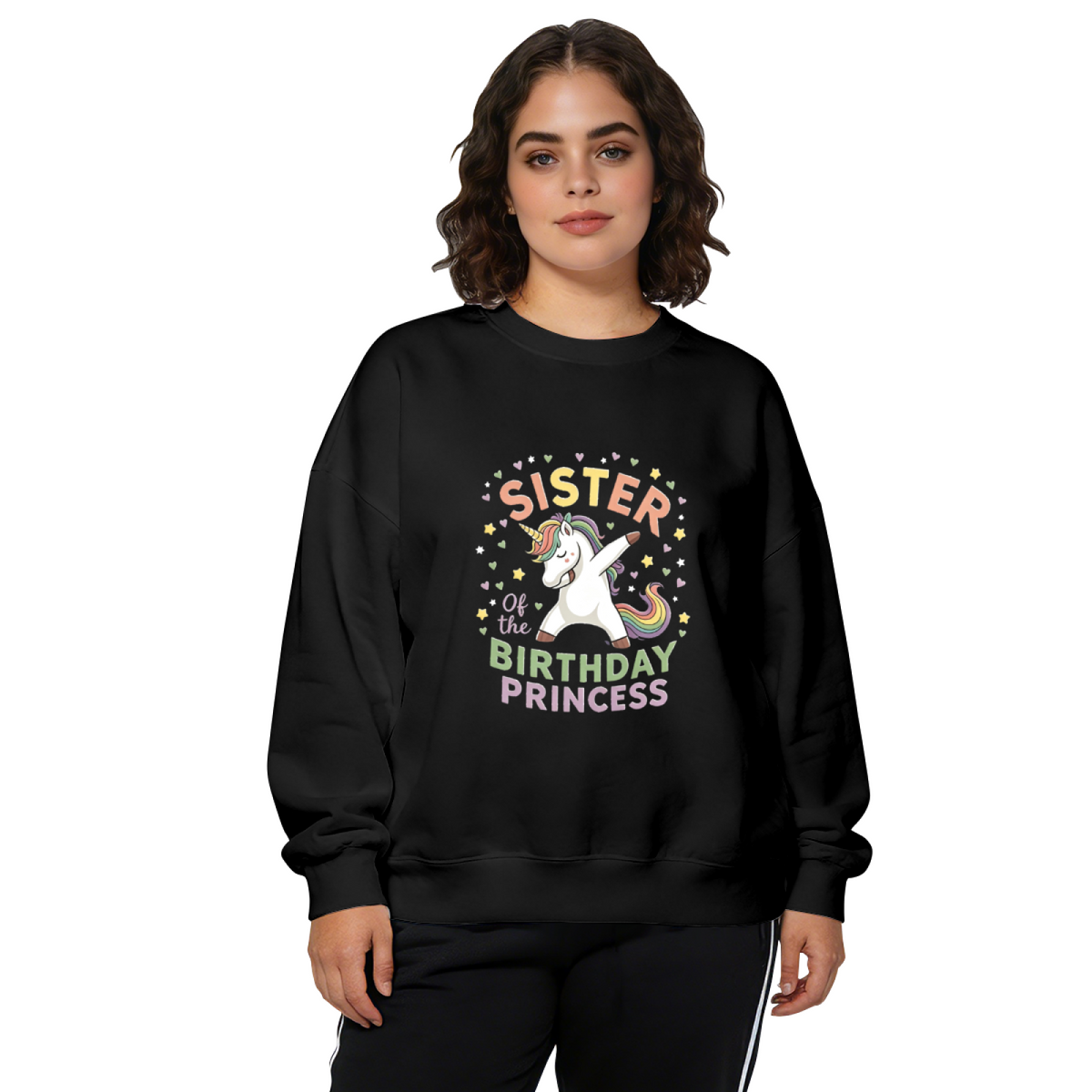 Sister Of The Birthday Princess Cute Unicorn Party Crewneck Sweatshirt