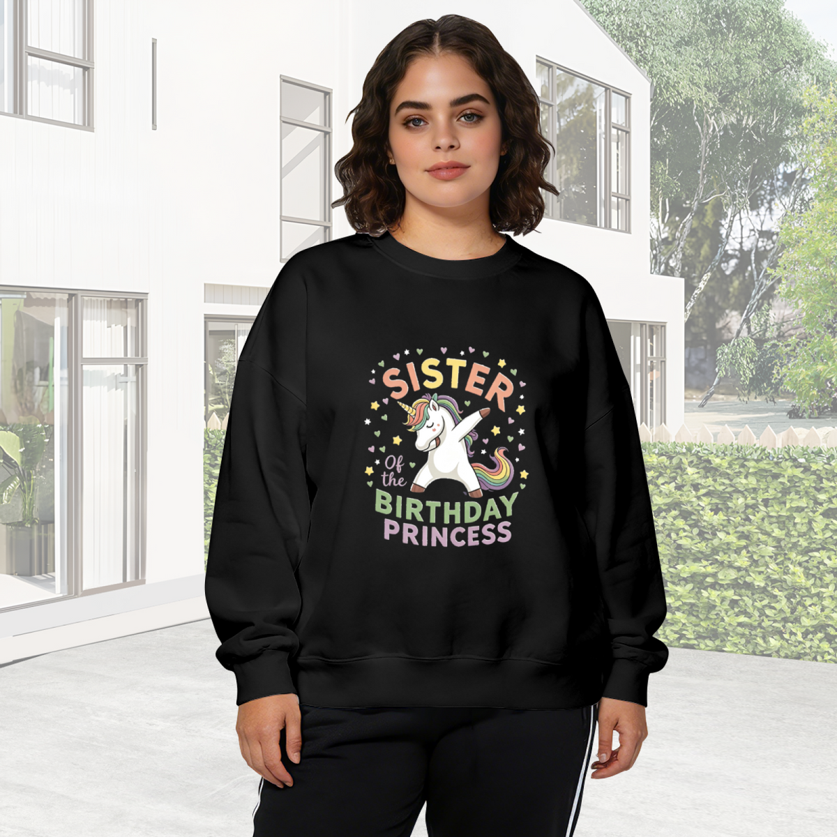 Sister Of The Birthday Princess Cute Unicorn Party Crewneck Sweatshirt
