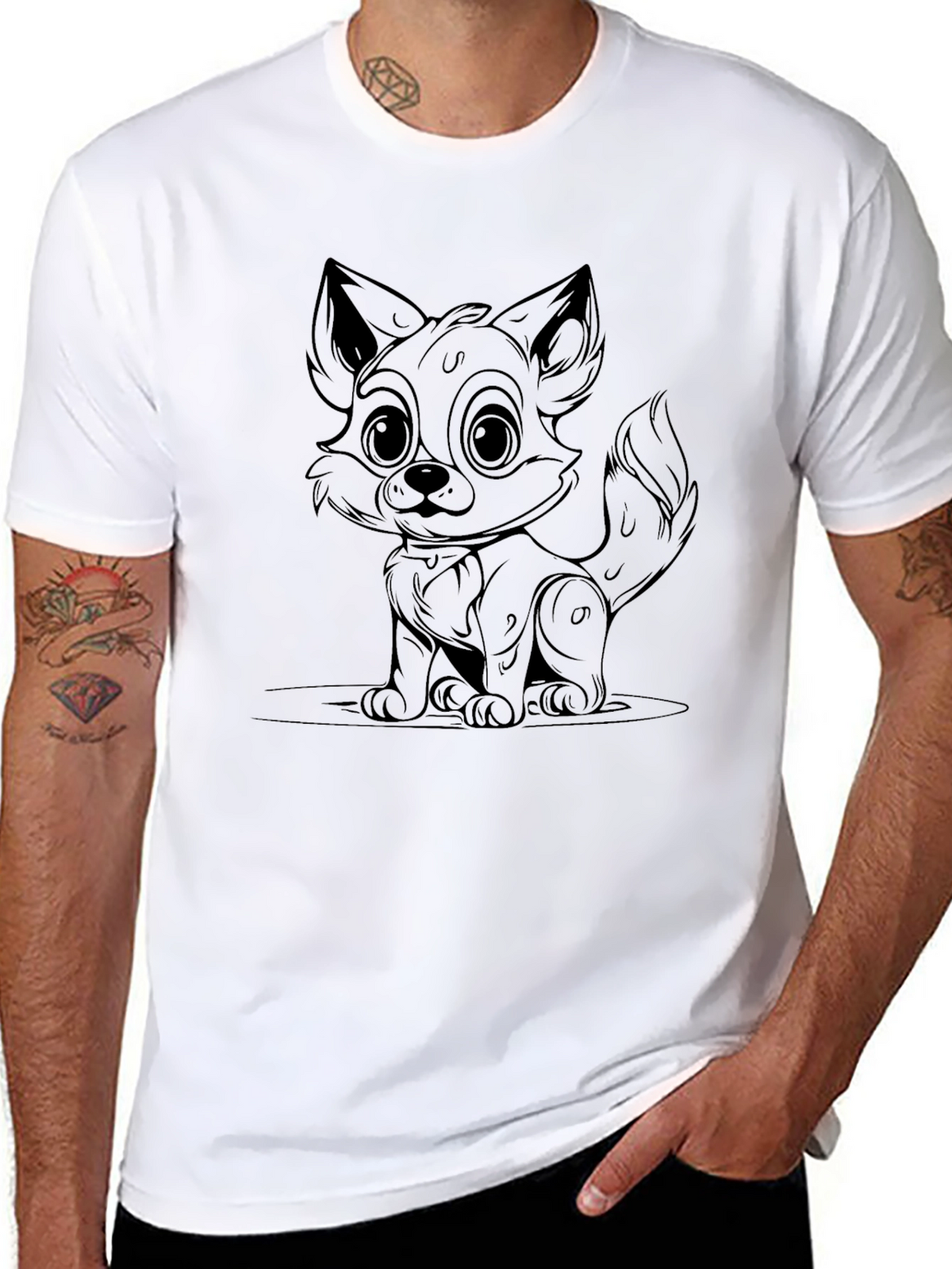 Cute Fox Graphic Black T-Shirt