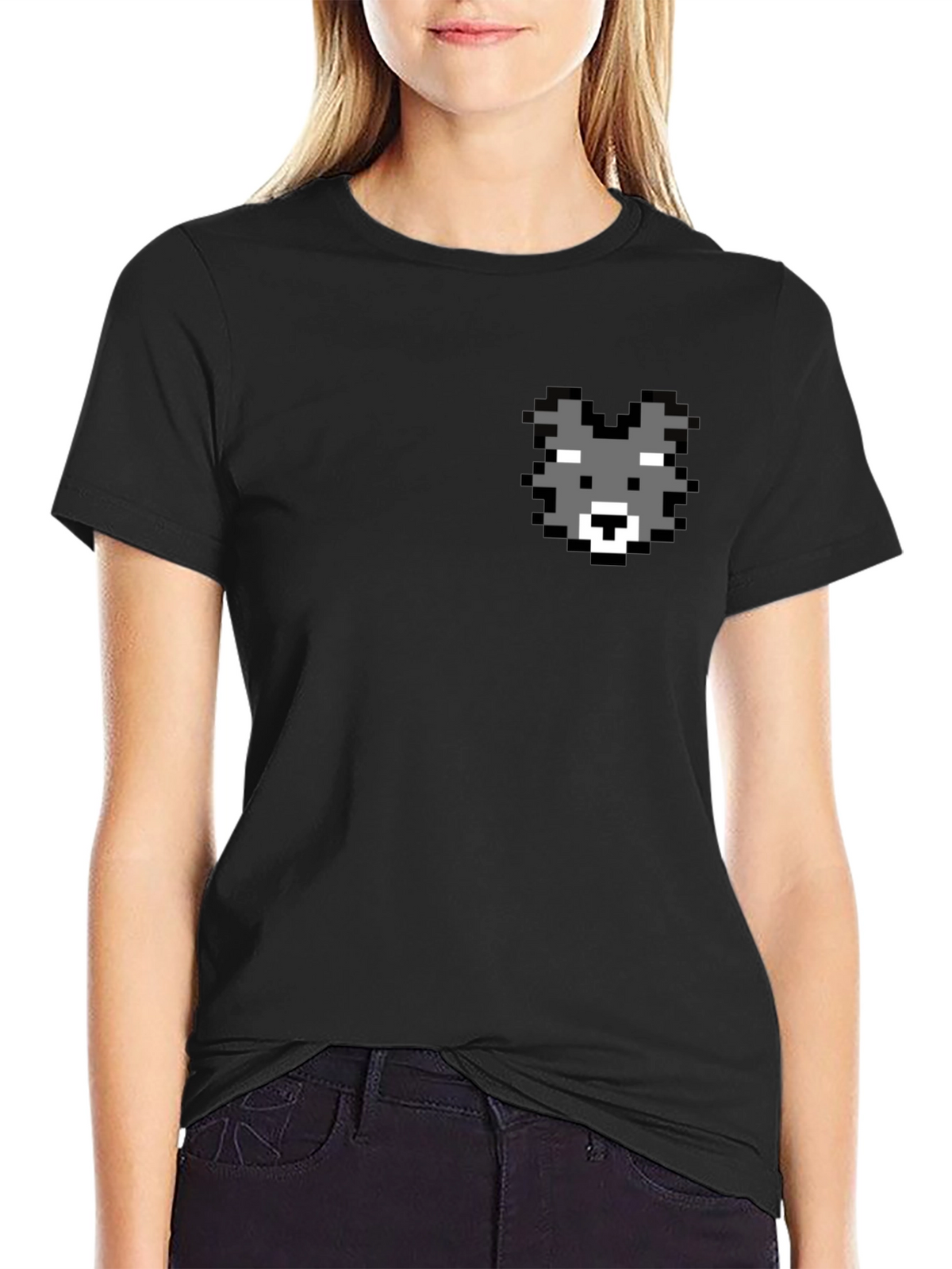 Pixel Wolf Graphic Tee - Classic Black Cotton