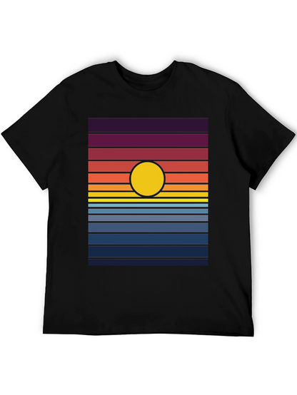 Retro Sunset Graphic Tee - Black Cotton Blend T-Shirt
