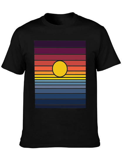 Retro Sunset Graphic Tee - Black Cotton Blend T-Shirt