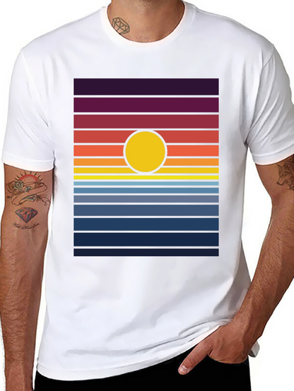 Retro Sunset Graphic Tee - Black Cotton Blend T-Shirt