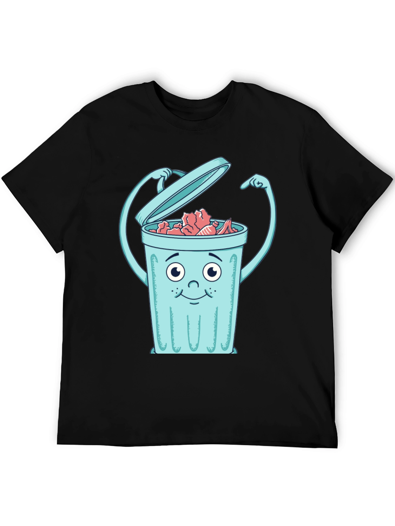 Cartoon Trash Can Graphic Tee - Black