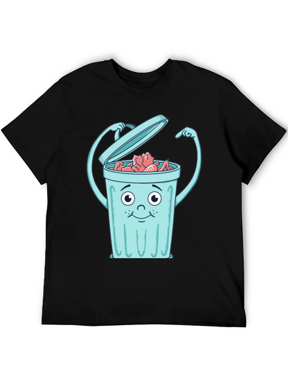 Cartoon Trash Can Graphic Tee - Black